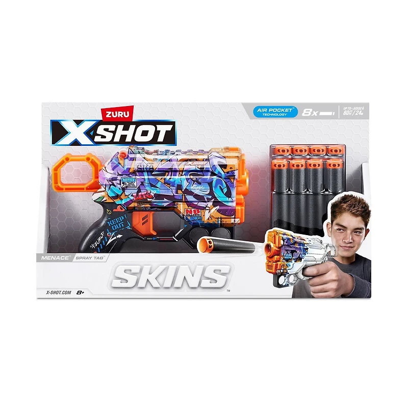 Pistolet à fléchettes Menace X-Shot Skins (8 fléchettes)