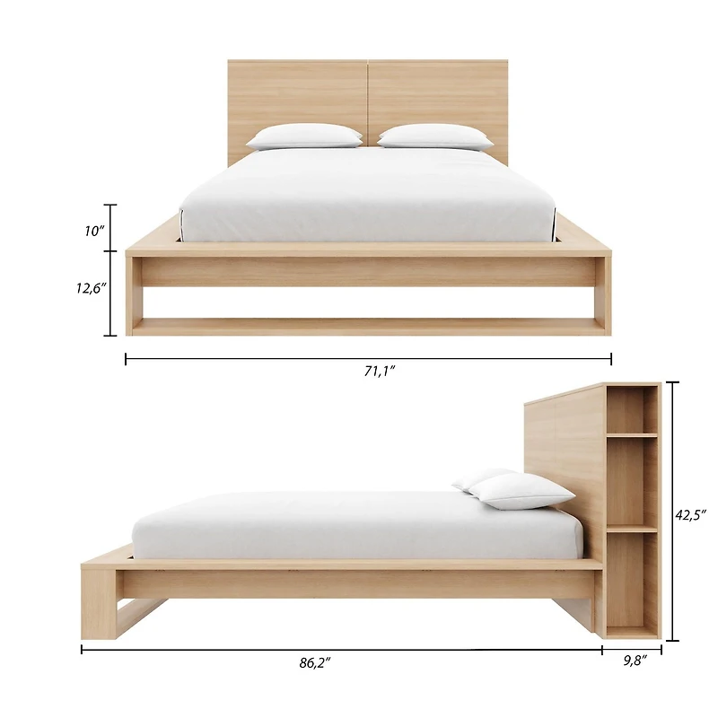 Torino Queen Size Bedset with Bookcase Headboard and Slatted Bedframe