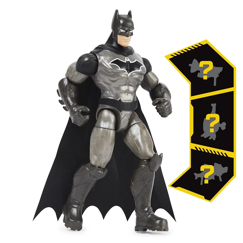 DC Comics, 4-inch Batman Action Figure with 3 Mystery Accessories, Batman Kids Toys for Boys and Girls Ages 3 and up