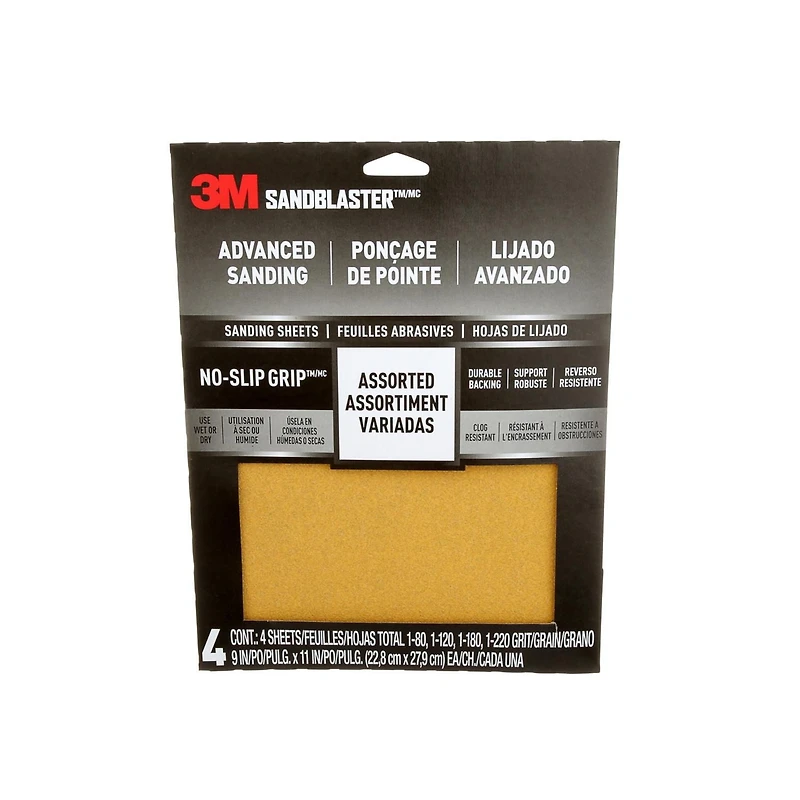 3M™ SandBlaster™ Advanced Sanding Sanding Sheets 20000-G-4, with NO-SLIP GRIP, Assorted Grit