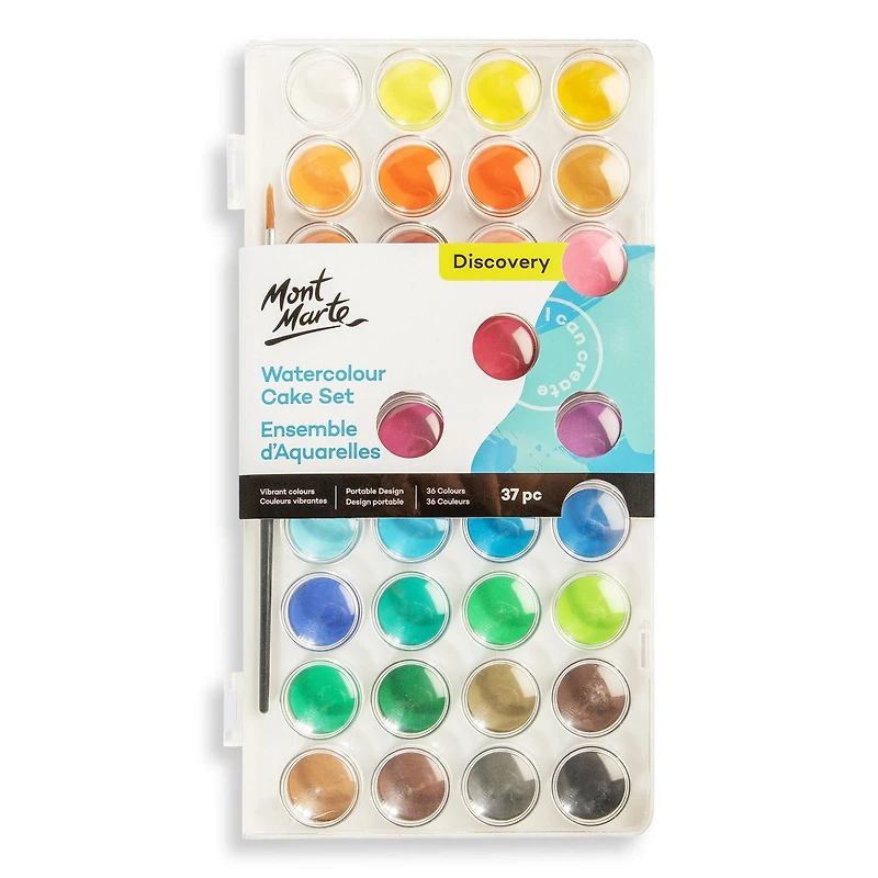MONT MARTE Ensemble pour peinture à l'aquarelle gâteau de 36 couleurs avec pinceau