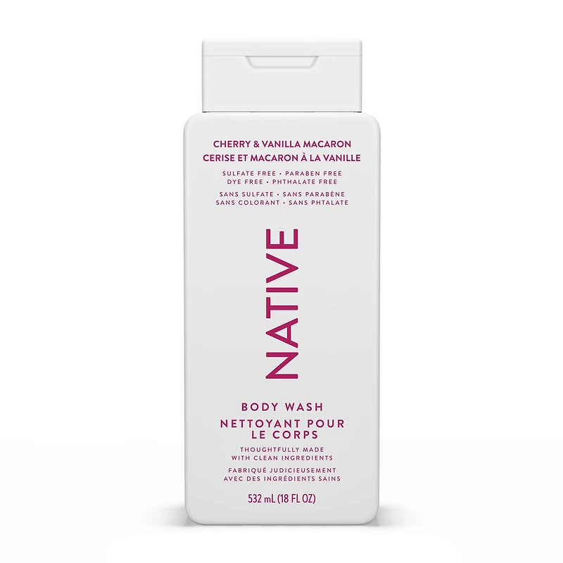 Native Nettoyant pour le Corps Naturel, Cerise et Macaron à la Vanille, Sans Sulfates, Sans Parabènes