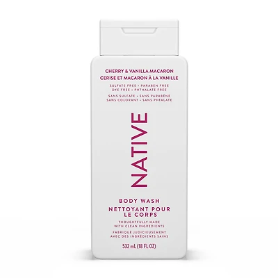 Native Nettoyant pour le Corps Naturel, Cerise et Macaron à la Vanille, Sans Sulfates, Sans Parabènes
