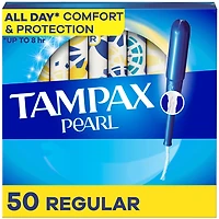 Tampons Tampax Pearl avec tresse anti-fuites LeakGuard, degré d’absorption régulier, non parfumés, 50 tampons 50CT