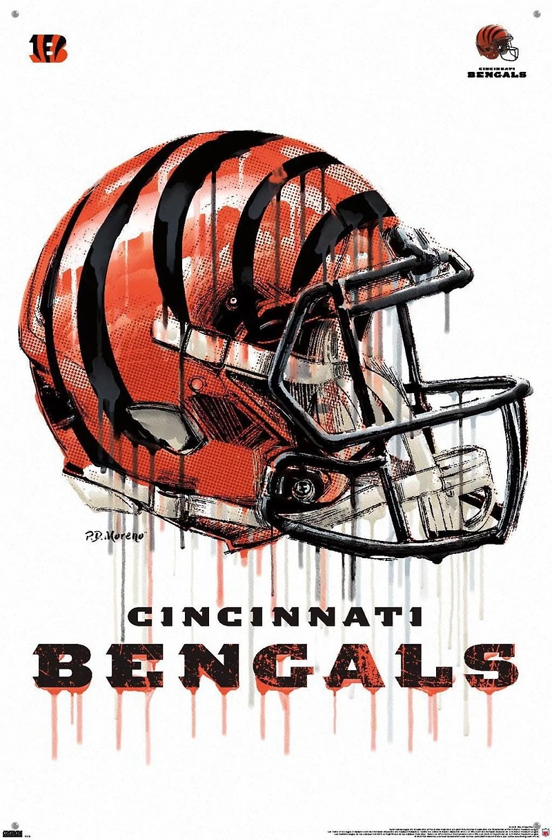 NFL Cincinnati Bengals - Drip Helmet 20 Wall Poster with Magnetic Frame