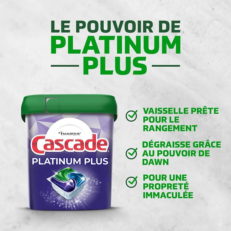 Sachets de détergent pour lave-vaisselle Cascade Platinum Plus ActionPacs, Citron net 30CT