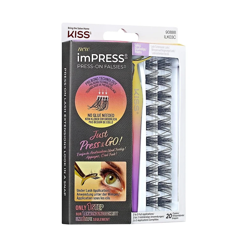 KISS ImPRESS Press-On Falsies Eyelashes, Spiky, 20 Clusters, ImPRESS Press-On
