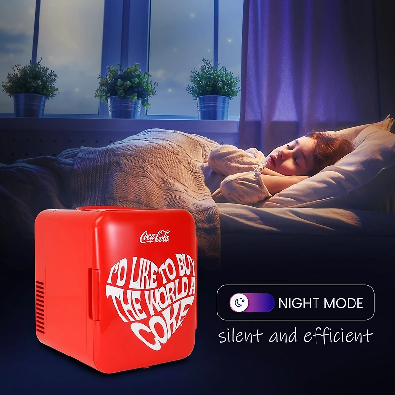 Coca-Cola Mini réfrigérateur portable 4 L, mini refroidisseur/réchauffeur 6 canettes pour les voyages, le bureau et la maison - Rouge