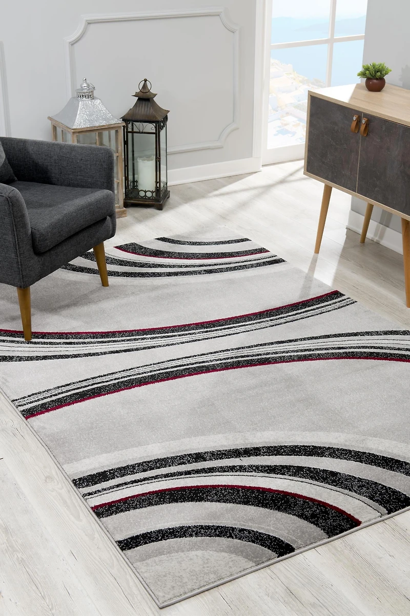 Tapis d'intérieur abstrait, motif branches, dimensions : 2' x 5' (taille exacte : 2'3" x 5'), gris et noir, lignes - Entrée, couloir, salle de bain et cuisine