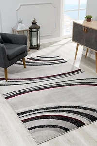 Tapis d'intérieur abstrait, motif branches, dimensions : 2' x 5' (taille exacte : 2'3" x 5'), gris et noir, lignes - Entrée, couloir, salle de bain et cuisine