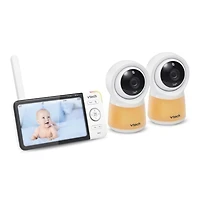 VTech Moniteur vidéo de bébé 1080p intelligent Wi-Fi de 5 po doté d'une caméra HD, d'une veilleuse intégrée et 2 caméras, blanc RM5754-2HD