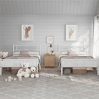 Fullfurnique Cadre de Lit Plateforme en Métal avec Tête de Lit Inspirée des Nuages, Double, Blanc