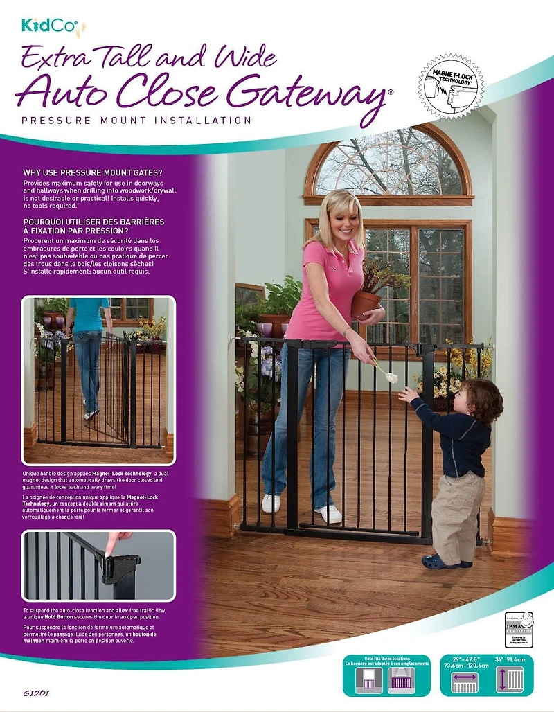 KidCo G1201 Extra Tall And Wide Auto Close Gateway