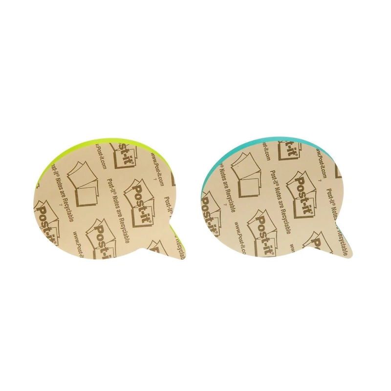 Feuillets Post-it®, 7350-BLB, forme de bulle de dialogue, bleu pâle, vertes, 66 cm x 66 mm (2,6 po x 2,6 po), 2/paquet