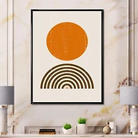 Designart Abstract Minimal Orange Sun and Rainbow I FLOAT FRAME WALL ART