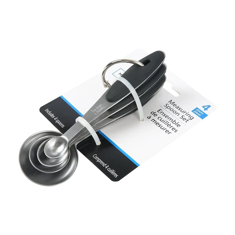 Mainstays 4-piece Stainless Steel Measuring Spoons on Storage Ring