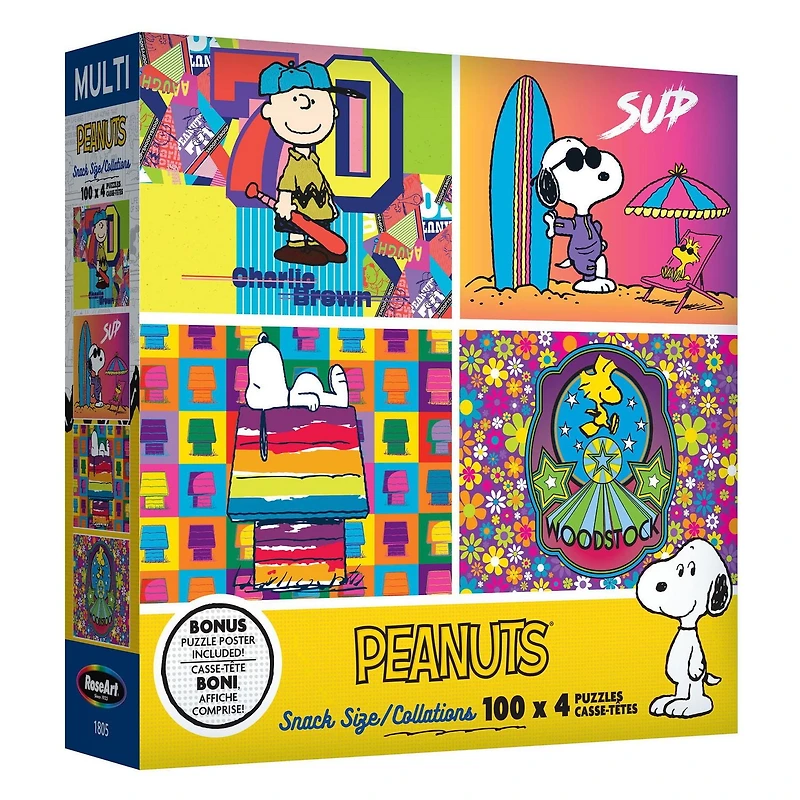 RoseArt - Snack Size 400-Piece - Peanuts - Adult Interlocking Puzzle, 4 assorted 100-pc puzzles