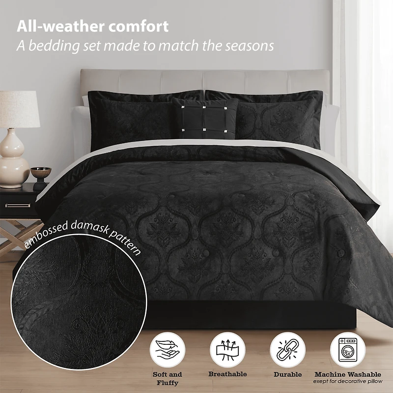 Mainstays Ensemble de lit 11 pieces velours noir, double MAINSTAYS PL MS ENSLIT11P NOIR D