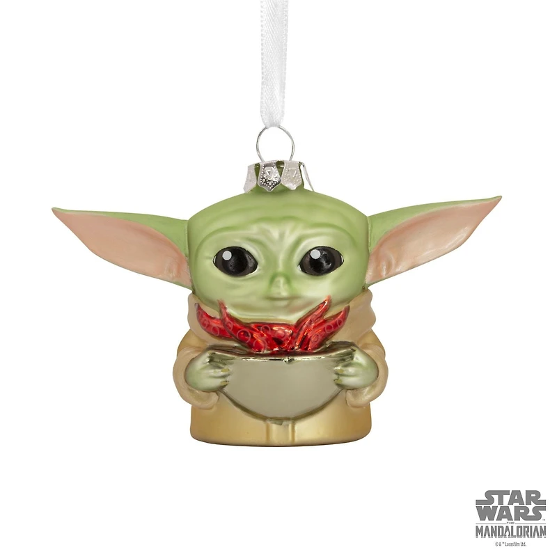 Décoration Hallmark de Noël (Grogu tenant une tasse, La Guerre des étoiles : Le Mandalorien, en verre soufflé)