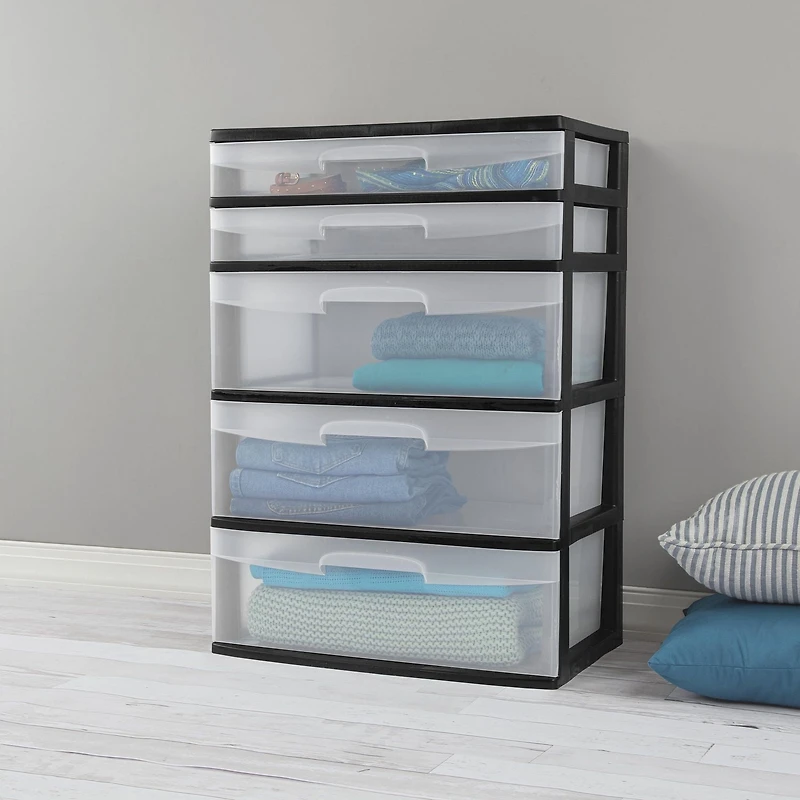 Sterilite 5 Drawer Black Wide Cart, 1 unit