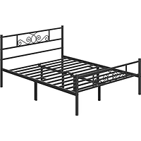 Fullfurnique Cadre de Lit Métallique avec Tête et Pied de Lit à Volutes, Queen, Noir