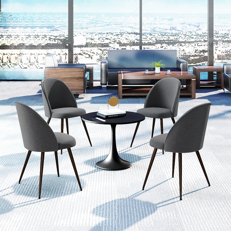 Homy Casa Modern 2-Pack Accent Chair Set, Armless Round Back, Grey Fabric Upholstered