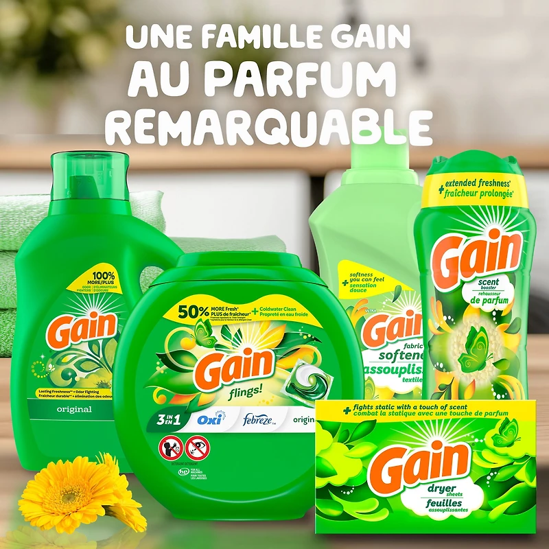 Assouplissant textile Gain, Original, compatible avec les laveuses HE