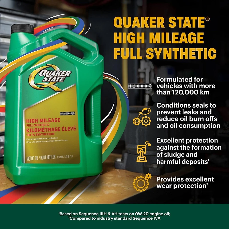 Huile moteur Quaker StateMD Kilométrage élevé 100 % synthétique SAE 5W-30