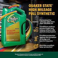 Huile moteur Quaker StateMD Kilométrage élevé 100 % synthétique SAE 5W-30