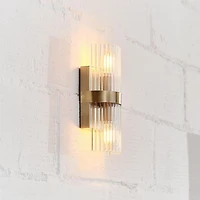 2-Light Matte Brass Wall Sconce with Ribbed Glass Shade
