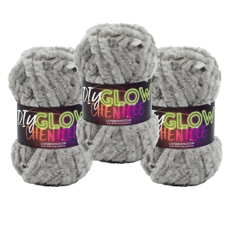 Fil Lion Brand DIY Glow Chenille #6 Super Bulky Fil Polyester 3 Paquet, 50g/29m