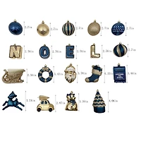 Holiday Time 50-Count Iconic Symbols of Christmas Shatterproof Christmas Ornaments, Navy/Gold