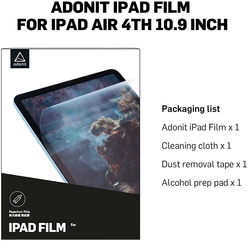 Adonit Screen Protector Compatible with iPad Air (10.9-inch, 2020 Model, 4th Generation), Apple iPad Air 4th Write, Draw and Sketch Like on Paperfeel, Anti Glare/Fingerprint/Scratch