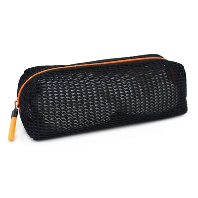 Pen+Gear Sporty Pencil Pouch in Black Mesh with Orange Zip