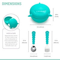 Melii Silicone Animal Bowl with Lid and Utensils - Blue Shark