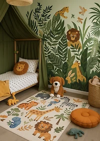 Rug Branch Soft Steps Playtime Cartoon Animals, Tapis d'apprentissage educatif doux, blanc beige - Garcons et filles dans la salle de jeux, la creche, la chambre a coucher