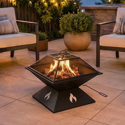 Sunjoy Foyer Extérieur 20 Po En Acier – Brasero Noir Thermolaqué Haute Température Pour Jardin, Patio et Camping