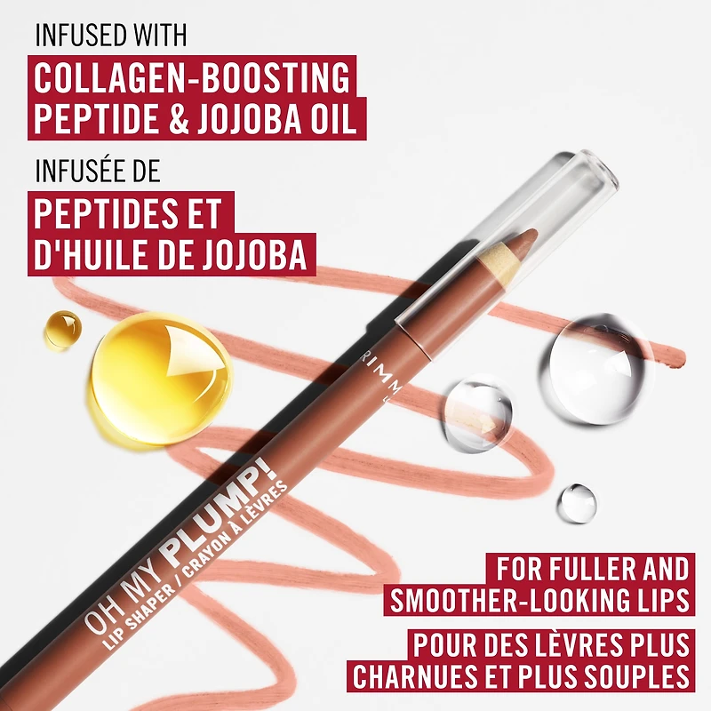 Rimmel Oh My Plump! Lip Shaper, 100 Statement Look, Peptide-Infused Lip Liner, Ultra-Creamy, Transfer-Resistant