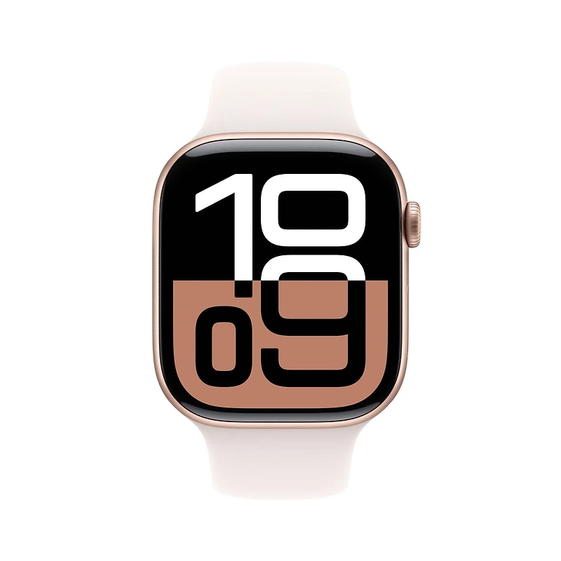 Apple Watch Series 10 GPS 46mm avec boîtier en aluminium rose doré et bracelet sport rose pâle - M/G