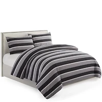 Marina Decoration Ultra Soft Silky Zipper Rich Printed Rayon from Bamboo All Season Duvet Cover Set with Pillowcases, Black Grey Stripes Pattern