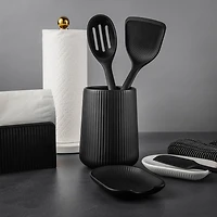 Thyme & Table, Ceramic Ribbed Kitchen Utensil Holder, Black, Utensil Holder