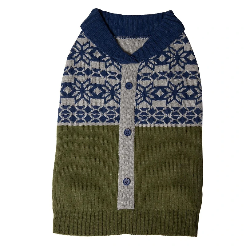 Holiday Time Pull pour chien cardigan jacquard vert