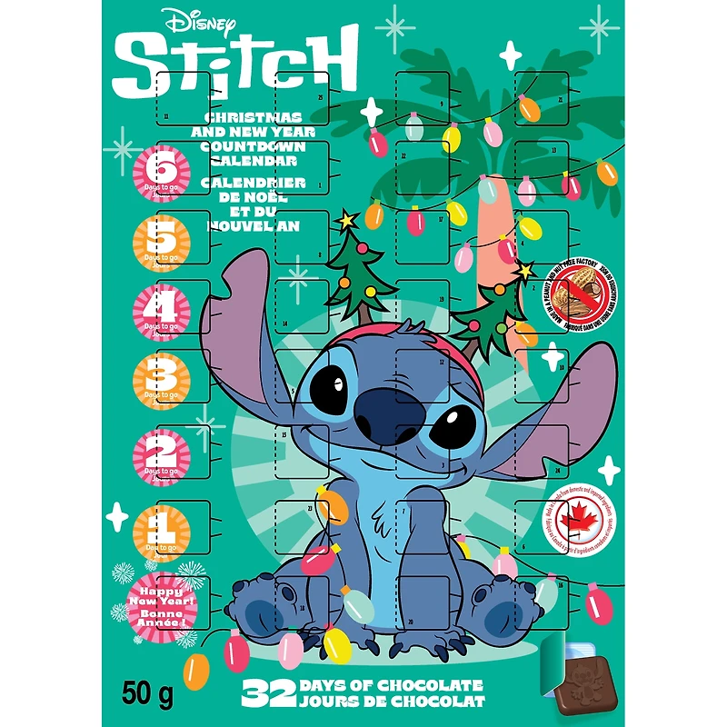 Stitch, Calendrier de Noël et du Nouvel An, 32 jours de chocolat au lait 50 g