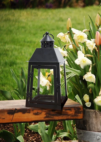 Hometrends Black Glass and Metal Lantern