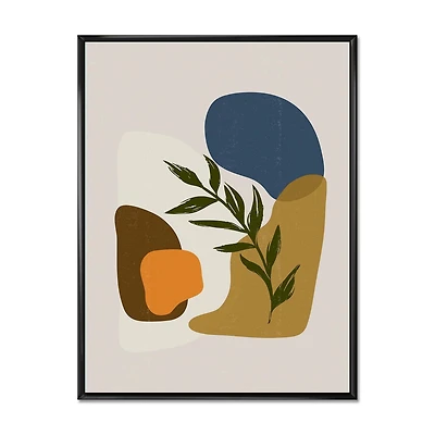 Designart Botanical Minimalist Shapes With Green Leaf FLOAT FRAME WALL ART