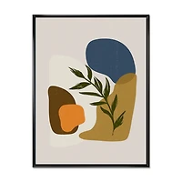Designart Botanical Minimalist Shapes With Green Leaf FLOAT FRAME WALL ART