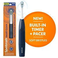 Spinbrush Smart Clean Battery Powered Electric Toothbrush for Adults with Dual Action Head, Pacer & Timer, Midnight Blue, Soft Bristles