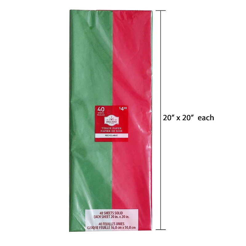 Papier cadeau Holiday Time, 40 unités rouges et vertes Quantité 40 feuilles