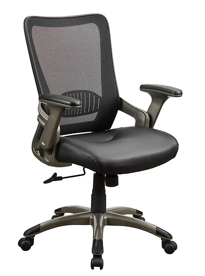 Work Smart Black Screen Back Chair with Faux Leather Seat And Titanium Base