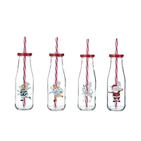 440 ml Bouteille en verrre  avec couvercle rouge et paille<br>MOTIF DE CONCEPTION DE NOËL - PÈRE NOËL